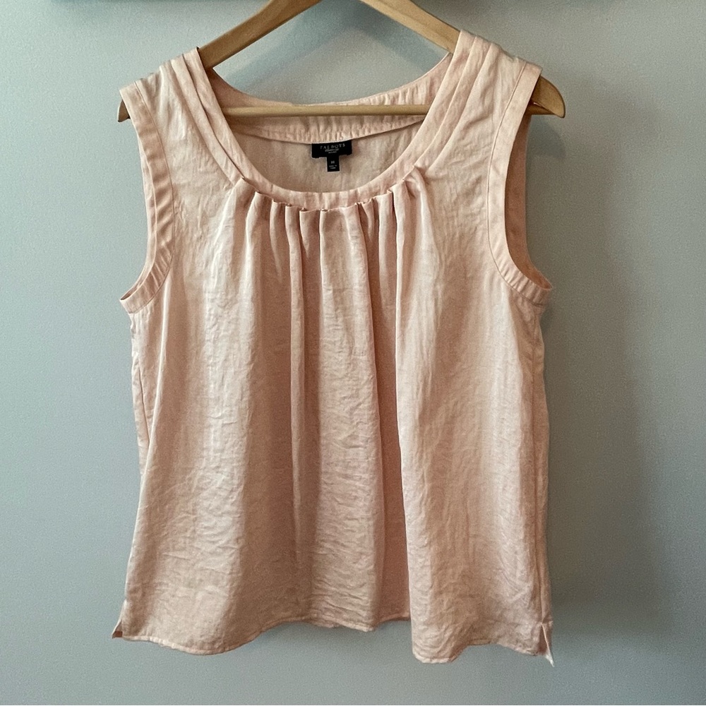 TALBOTS Silky Ballet Pink Top with Goblet Pleats at Neckline, Mp, EUC